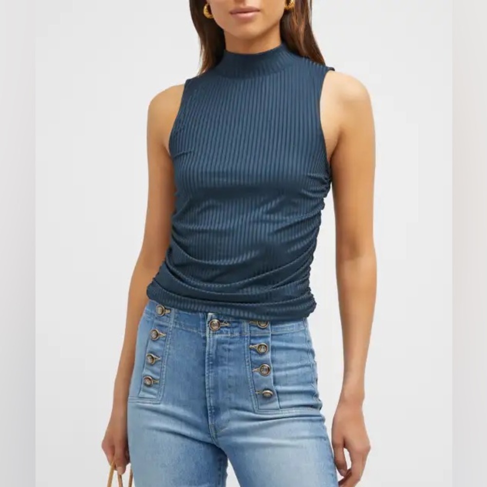 Veronica Beard Mobler Sleeveless Ribbed Tank Top
